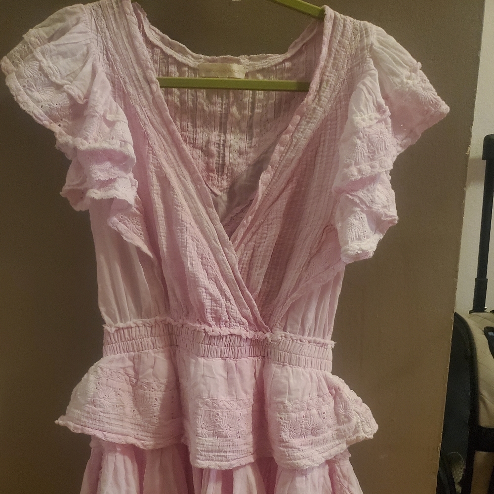LoveShackFancy Gwen Dress in Tie-dye Pink/White
